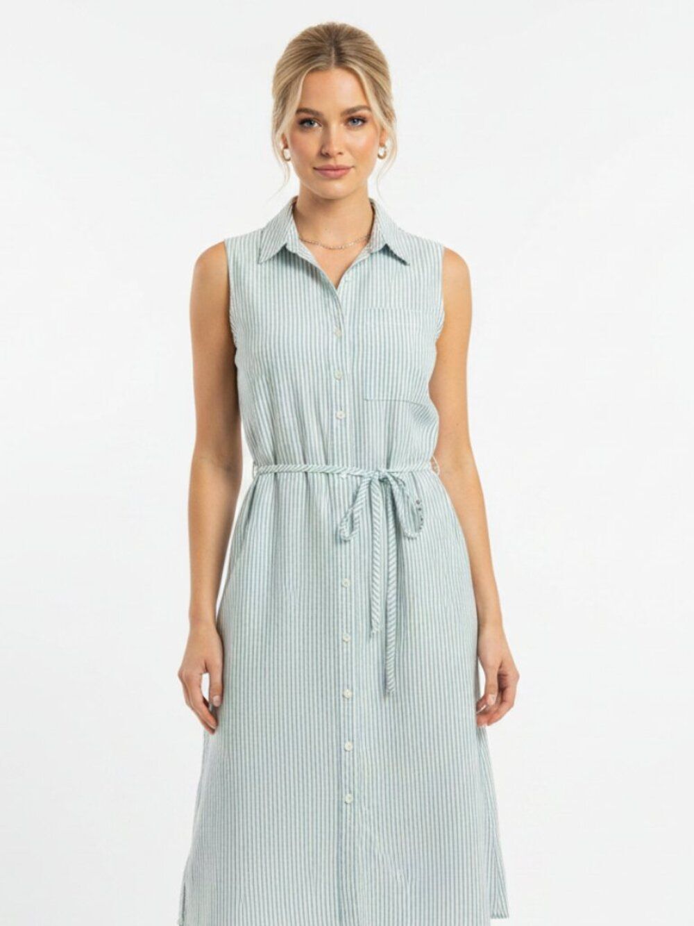 Soma Blue &‎ White Striped Sleeveless Shirt Dress NEW M